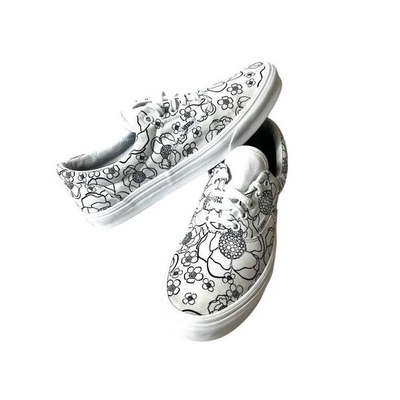 Vans Other - VANS Black White Floral Canvas Skater Shoes Men's 10.5 Low Top Lace Up Womens 12